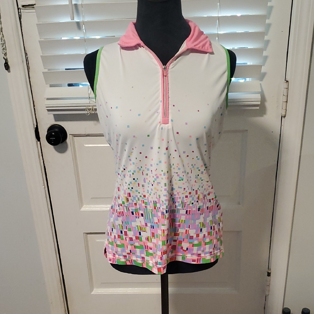 EP Sport White and Pink Sleeveless Polo Tank Top